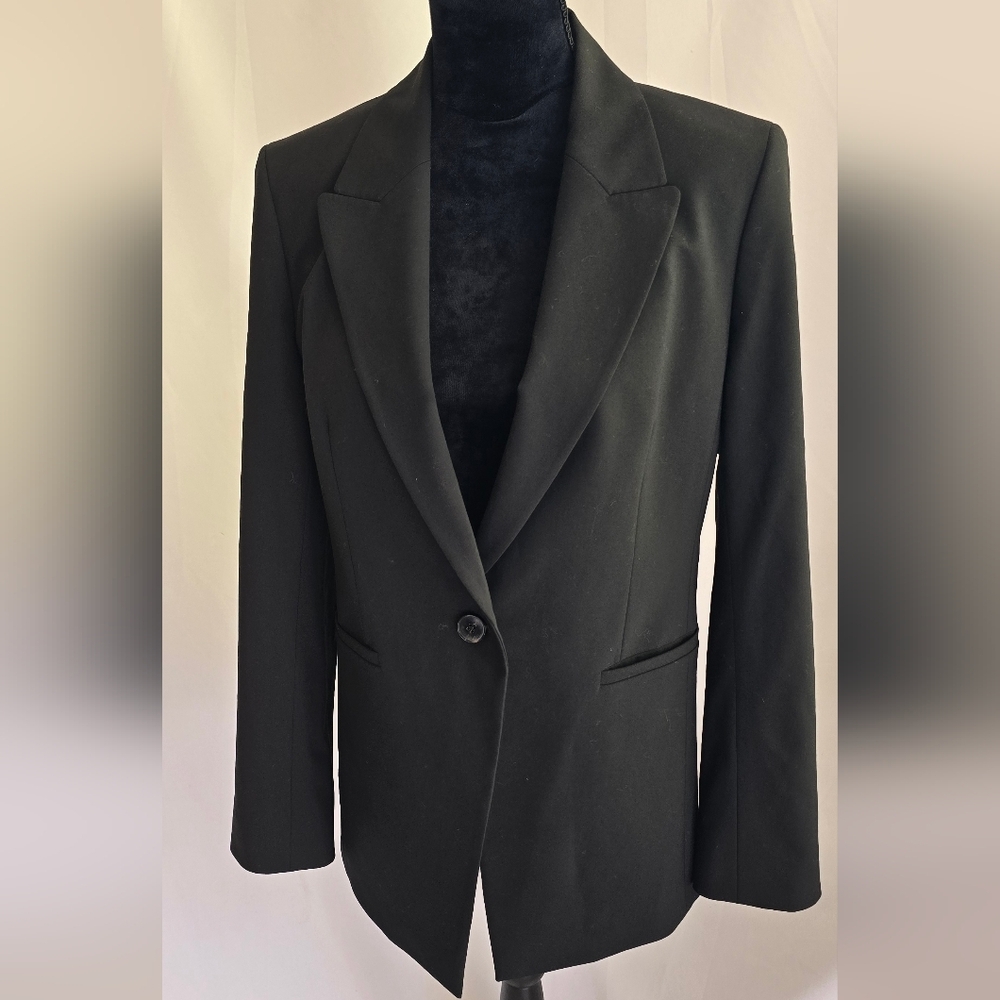 Lafayette 148 women 8 wool collared one button closer blazer black career office - Picture 3 of 8